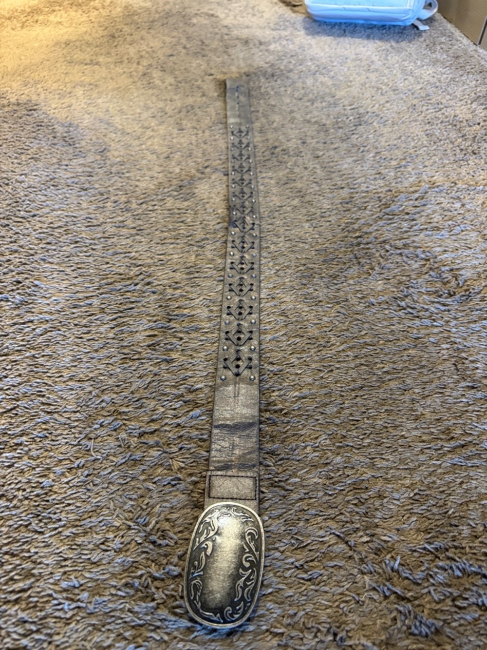 Studded Western Leather Belt with Ornate Silver Buckle